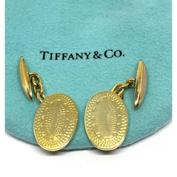 RareVintage Tiffany & Co. 18K Yellow Gold texture Oval Cuff Links